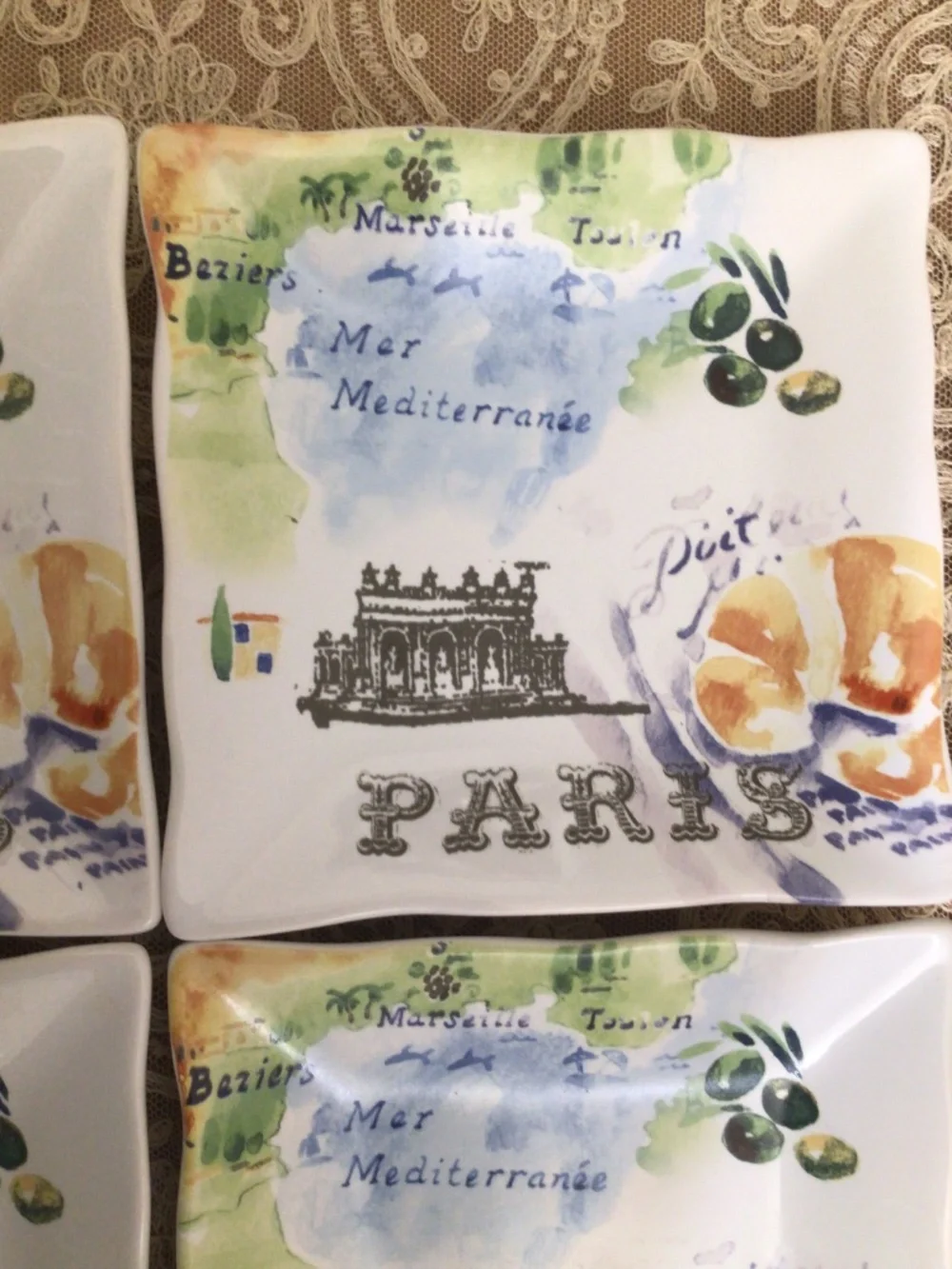 Paris Travels by 222 FIFTH (PTS) Square Appetizer Plates Set of 4